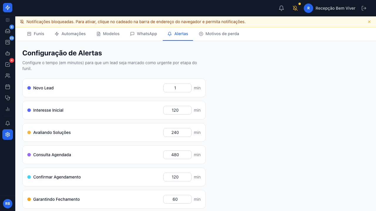 Configuração de alertas