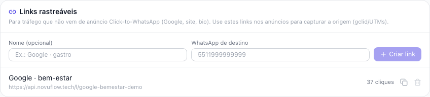 Seção de links rastreáveis