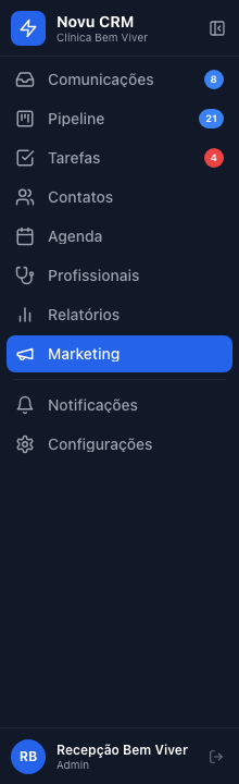 Menu Marketing na barra lateral